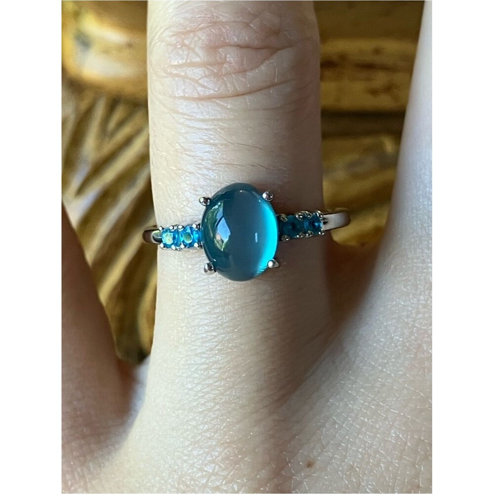 Aurora Moonstone Blue Apatite Sterling Silver Ring Size 7